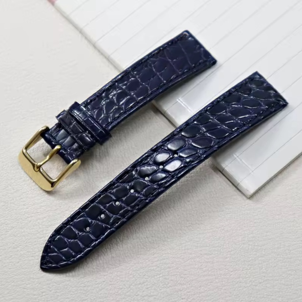 Dark blue Genuine crocodile leather strap with Gold buckle